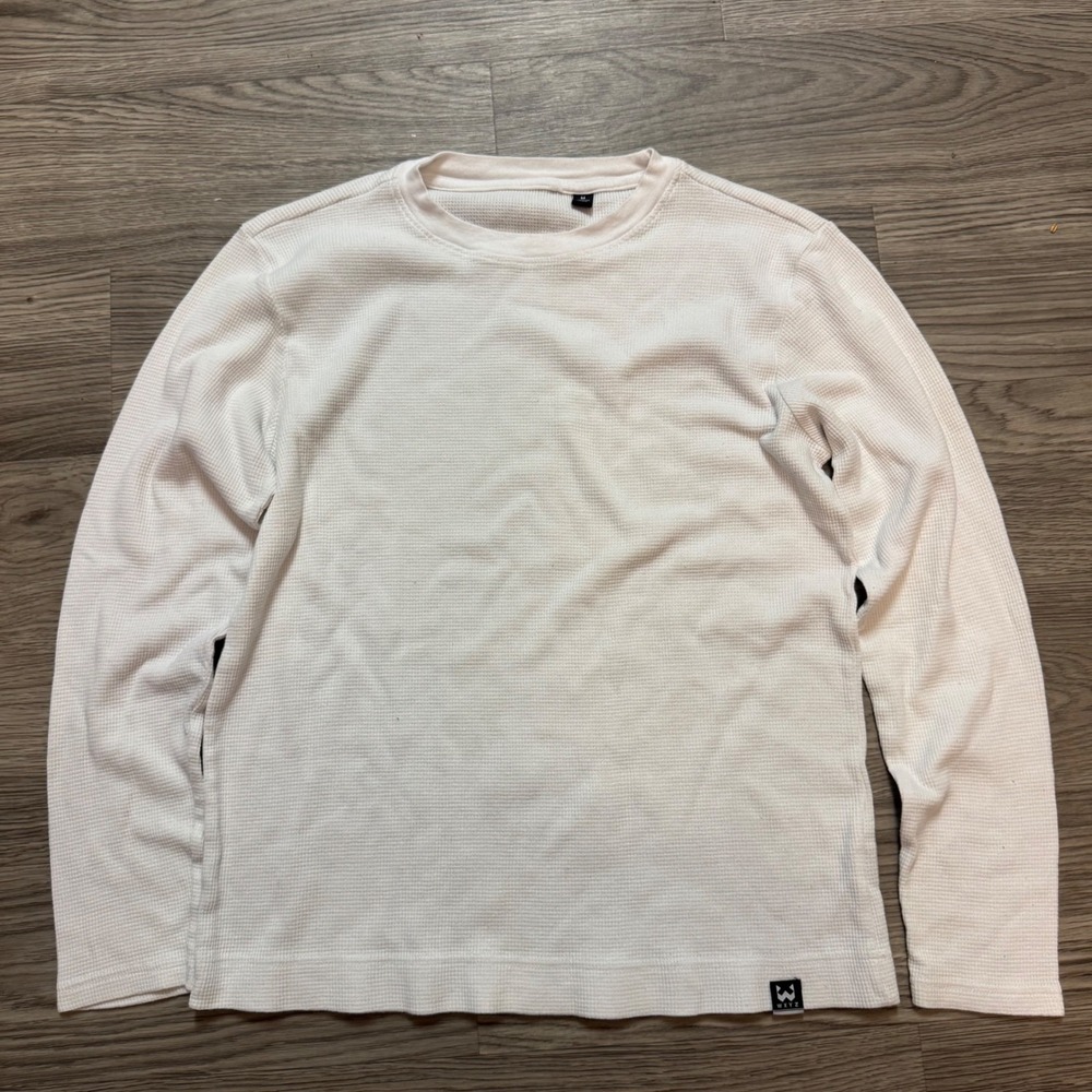 WXYZ Mens White Waffle Knit Thermal Long Sleeve Crewneck Shirt Size Medium